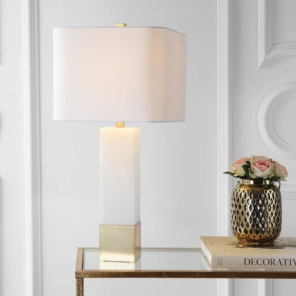 Jeffrey 29 in. Brass Gold/White Metal/Marble LED Table Lamp