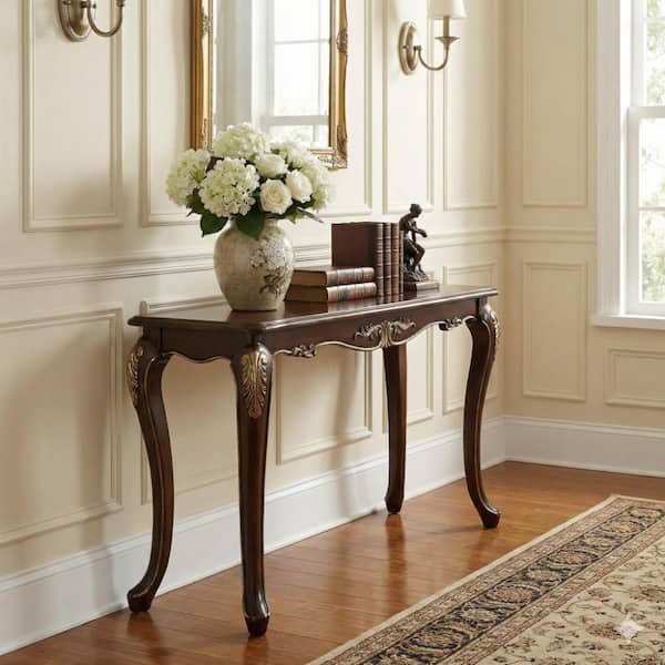 Benjara 52 in. Brown and Gold Rectangle Wooden Console Table with Rectangular Top and Modern Black Metal Frame