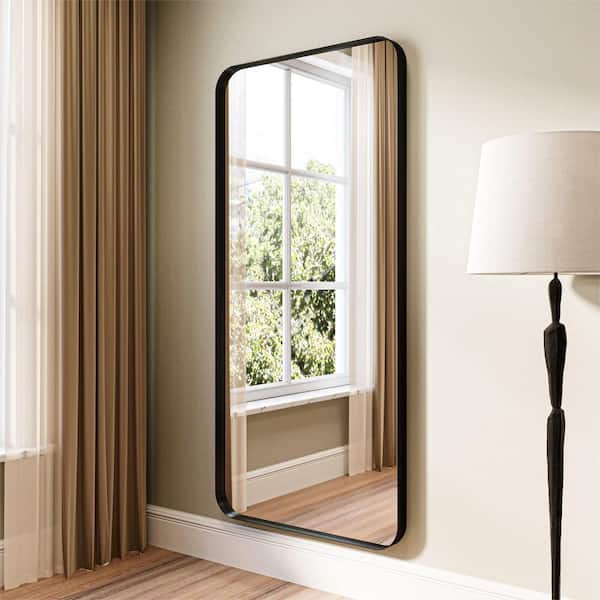 ORGANNICE 28 in. W x 60 in. H Rectangular Modern Wall Mount Mirror Black Aluminum Framed Full Length Mirror