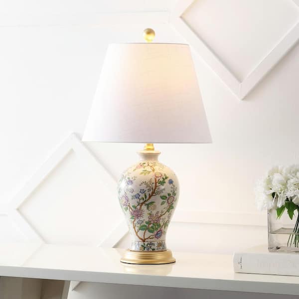 JONATHAN Y Grace 24 in. Multi/Brass Floral Table Lamp