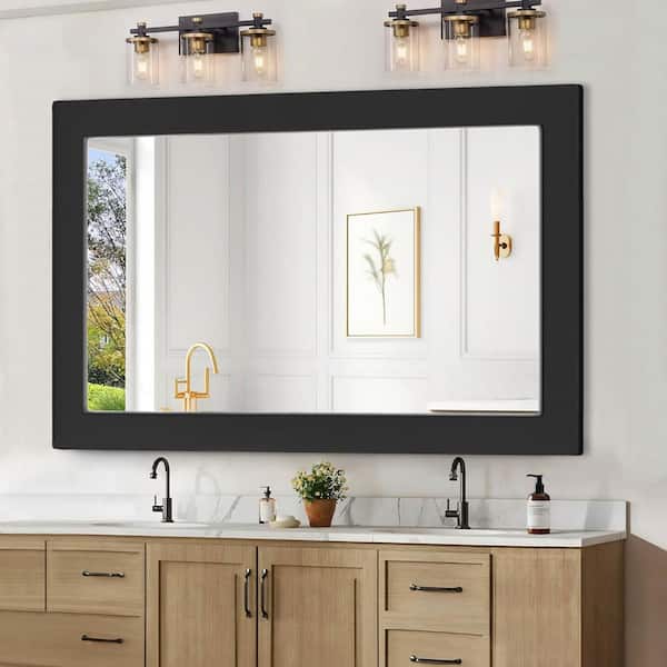 LuxHomez 36 in. W x 54 in. H Classic Large Black Rectangular Wood Frame Bathroom Vanity Wall Mirror / Full Body Mirror