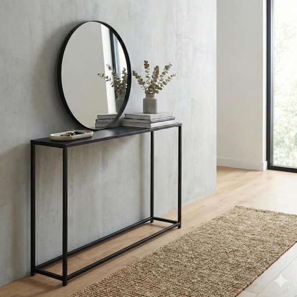 Benjara 8 in. Black Rectangle Metal Console Table with Rectangular Top and Modern Black Metal Frame