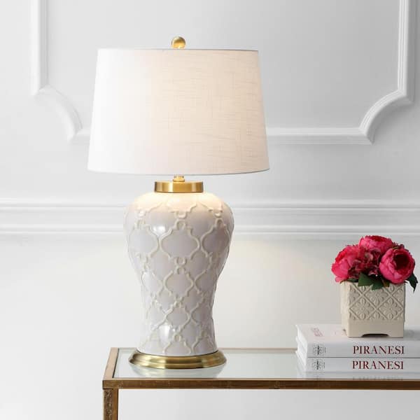 JONATHAN Y Arthur 29 in. Cream Ceramic Table Lamp
