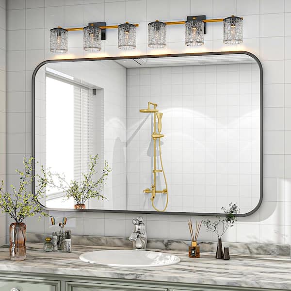 XRAMFY Black 36 in. W x 48 in. H Oversized Rectangular Modern Aluminum Alloy Framed Rounded Wall Mirror