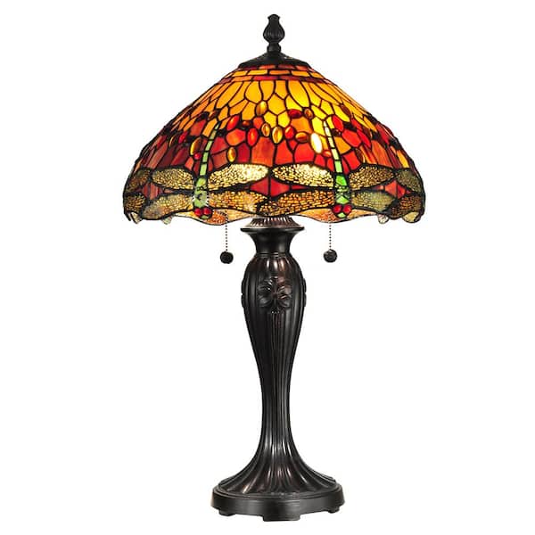 Dale Tiffany 27 in. Fieldstone Reeves Dragonfly Table Lamp with Tiffany Art Glass Shade