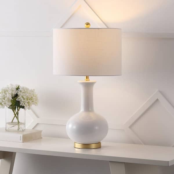JONATHAN Y Brussels 27 in. White/Brass Ceramic/Metal LED Table Lamp