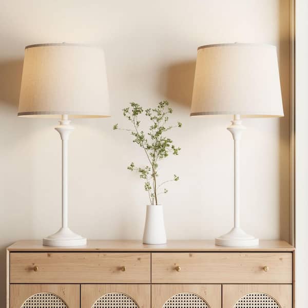 Maxax 26 in. Antique White Modern Buffet Bedroom Living Room Bedside Desk Nightstand Tall Table Lamps Set of 2