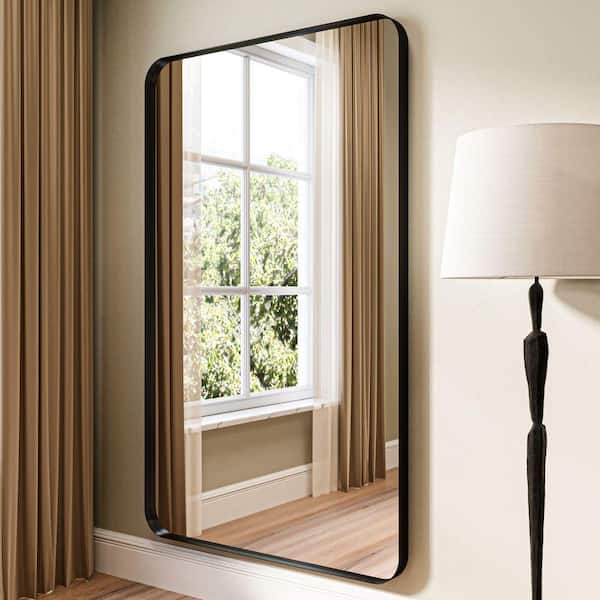 ORGANNICE 40 in. W x 60 in. H Rectangular Aluminum Framed Modern Black Rounded Wall Mirror