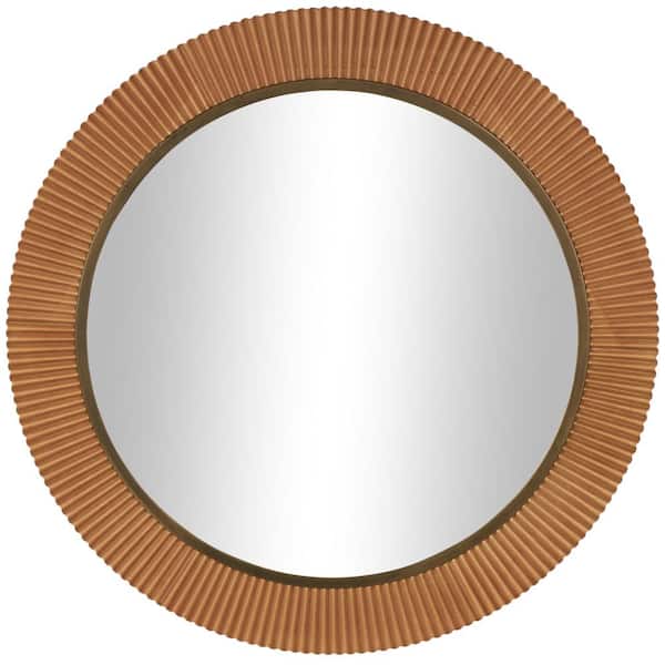 Litton Lane 43 in. H x 43 in. W. Fluted Round Framed Brown Wall Mirror with Scalloped Edge