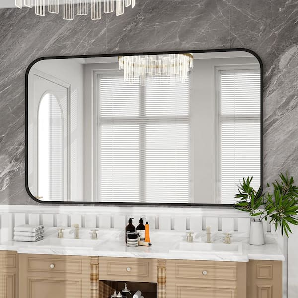 XRAMFY 30 in. W x 48 in. H Rectangular Framed Black Wall Mirror