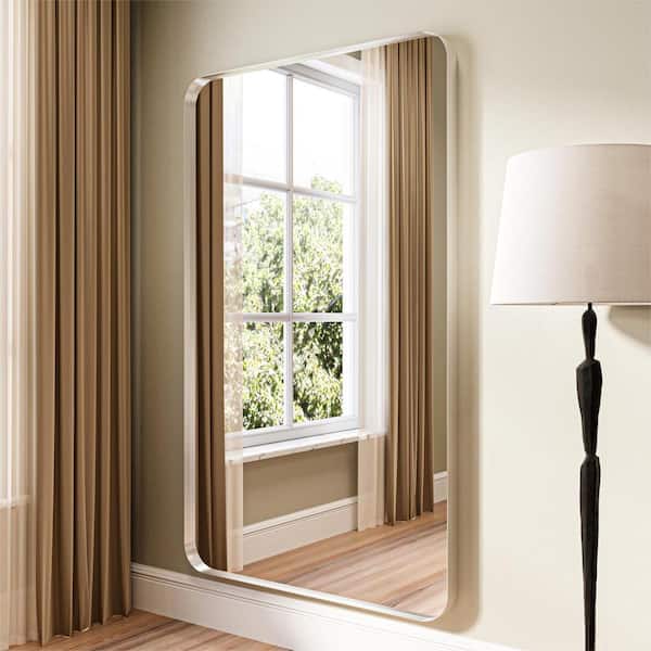 ORGANNICE 36 in. W x 60 in. H Rectangular Modern Silver Aluminum Framed Rounded Full Length Mirror