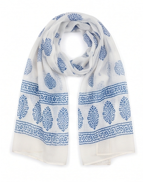 Blue Leaf Print Scarf