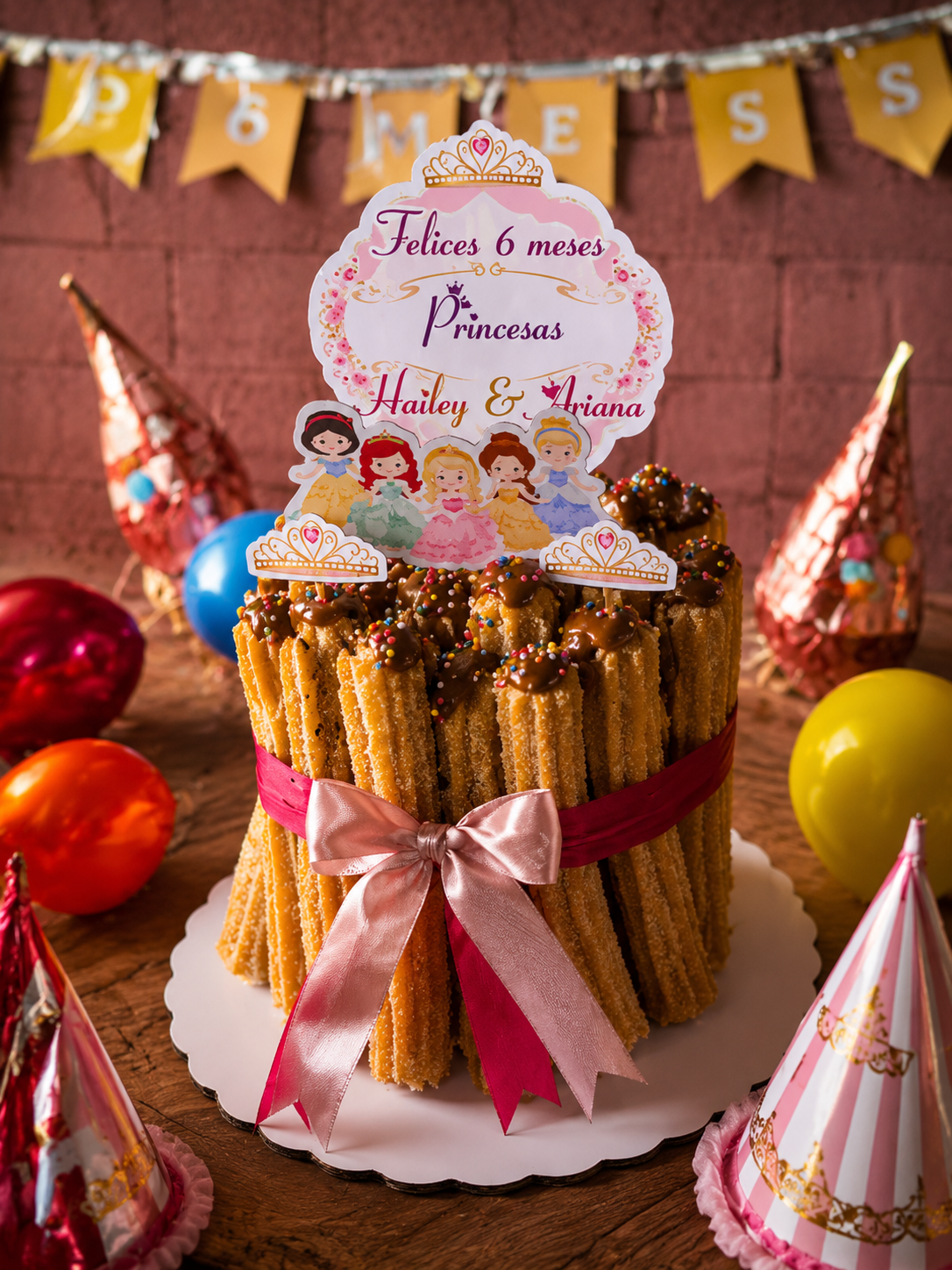 Pastel de 50 churros rellenos