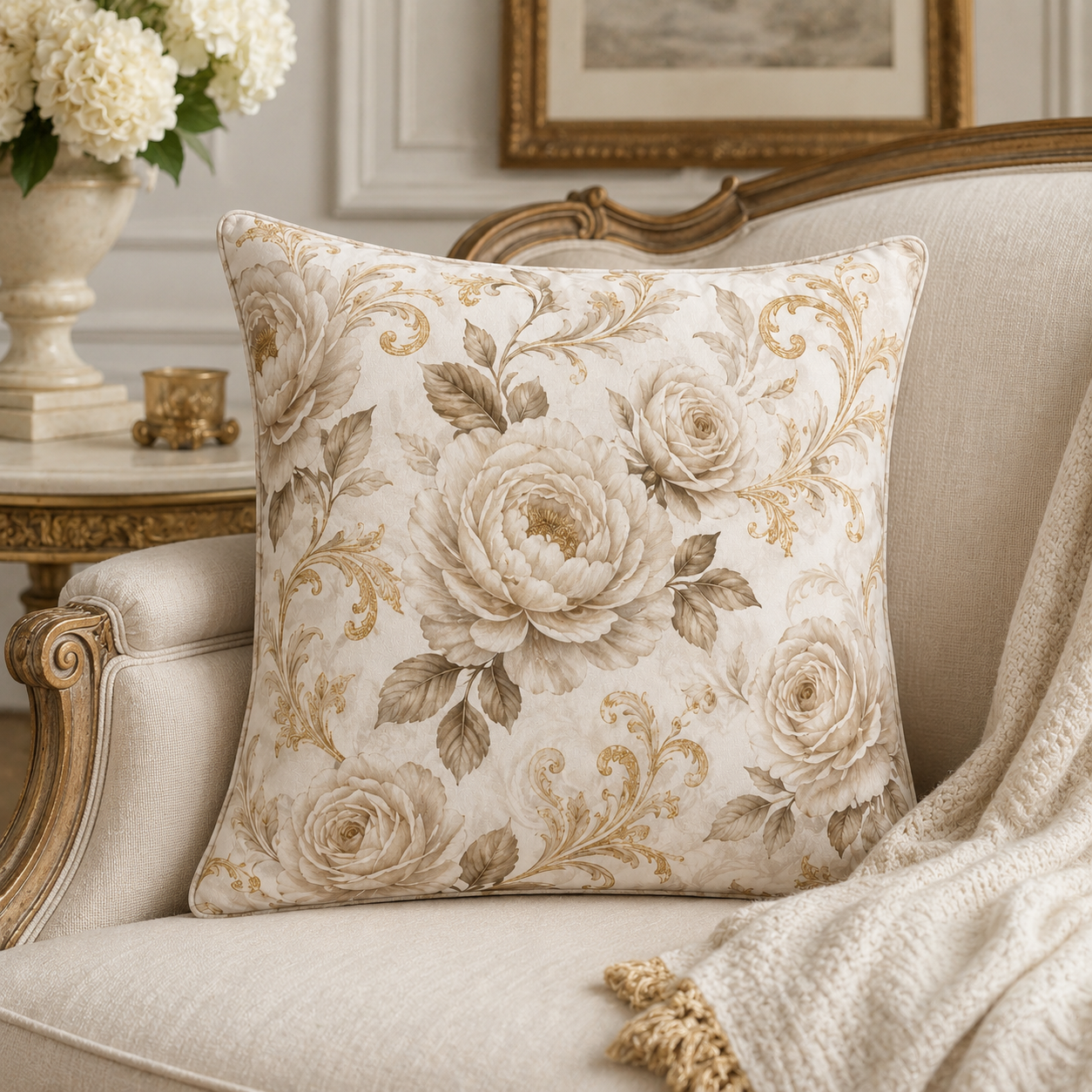 Cream & Crown Throw Pillow 