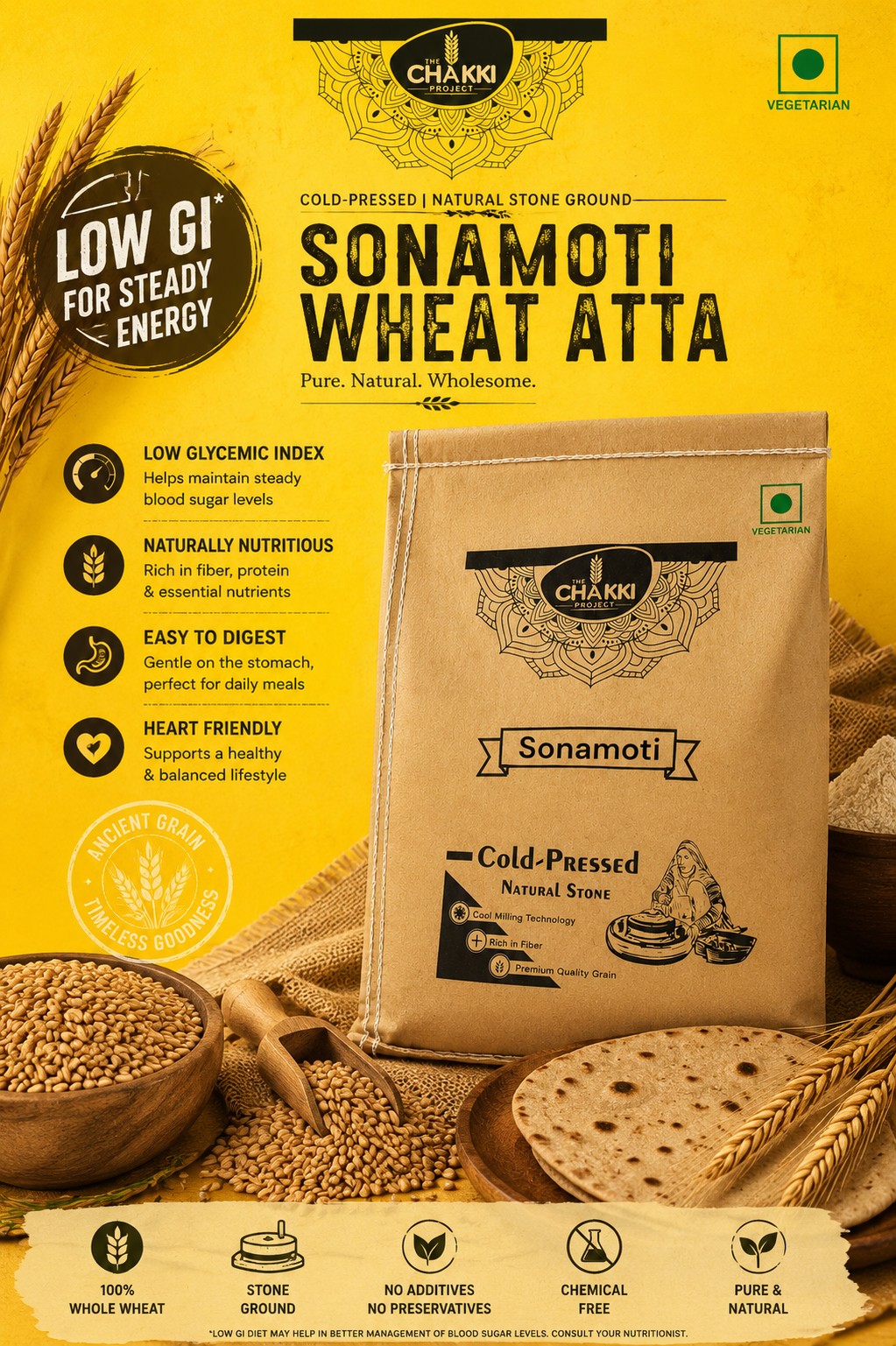 Sonamoti Wheat Flour | Diabetic Friendly Flour | Low GI atta 