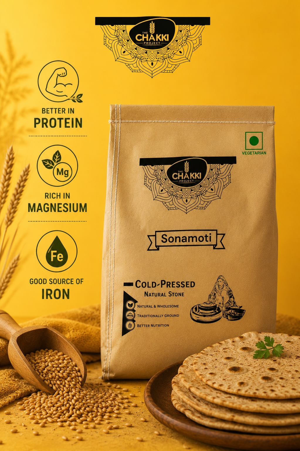 Sonamoti Wheat Flour | Diabetic Friendly Flour | Low GI atta 