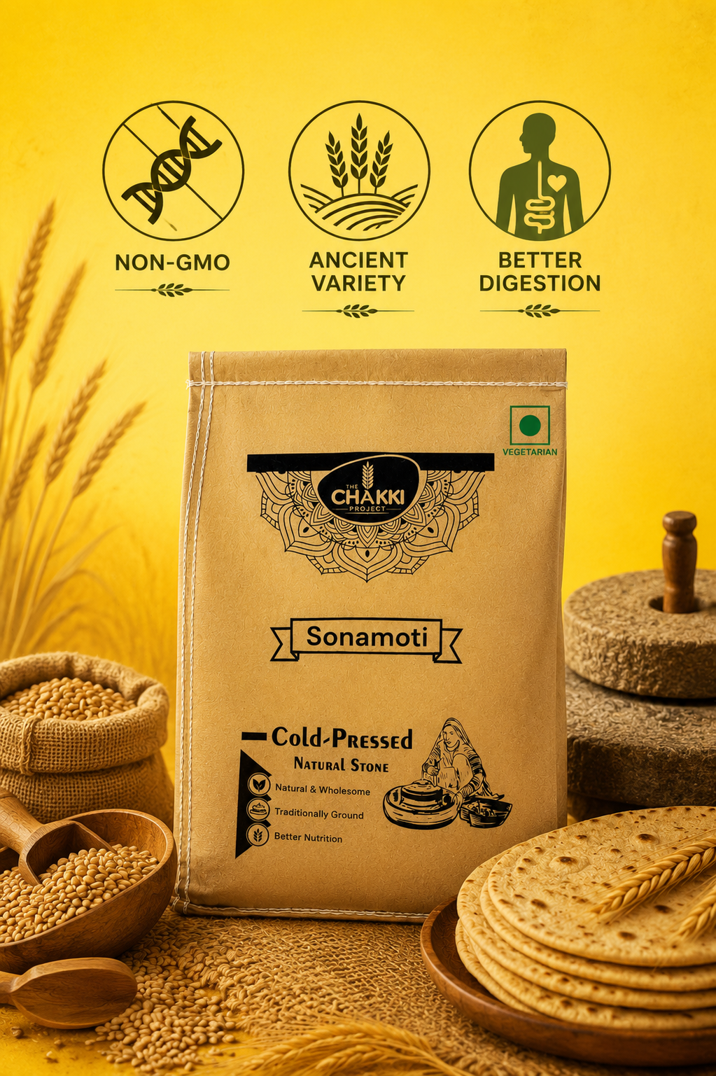 Sonamoti Wheat Flour | Diabetic Friendly Flour | Low GI atta 