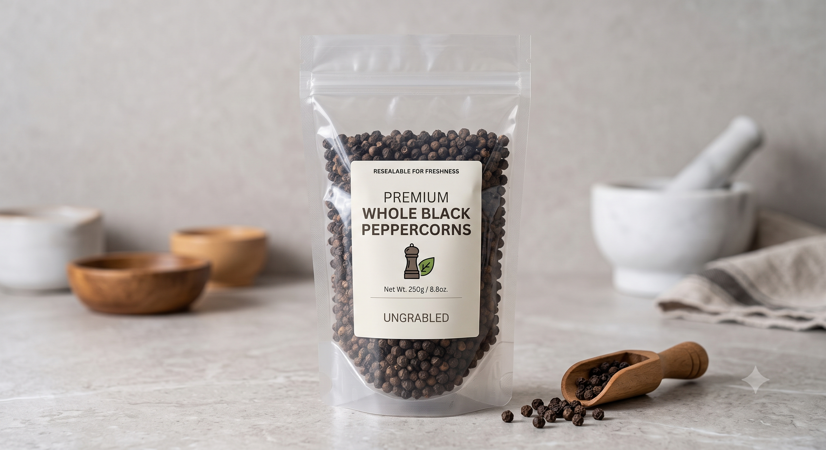 Premium Whole Black Peppercorns - 250 Grams