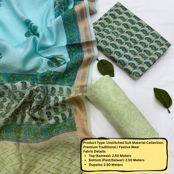 Aqua Paisley Unstitched Suit Set