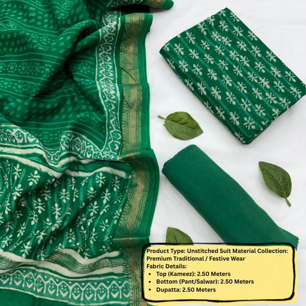 Green Unstitched Suit Material Set
