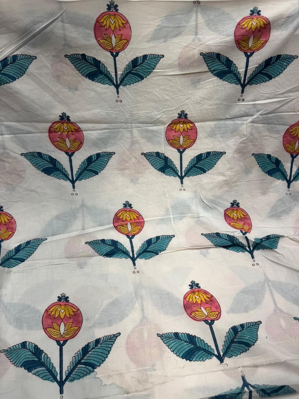 Floral Block Print Cotton Fabric