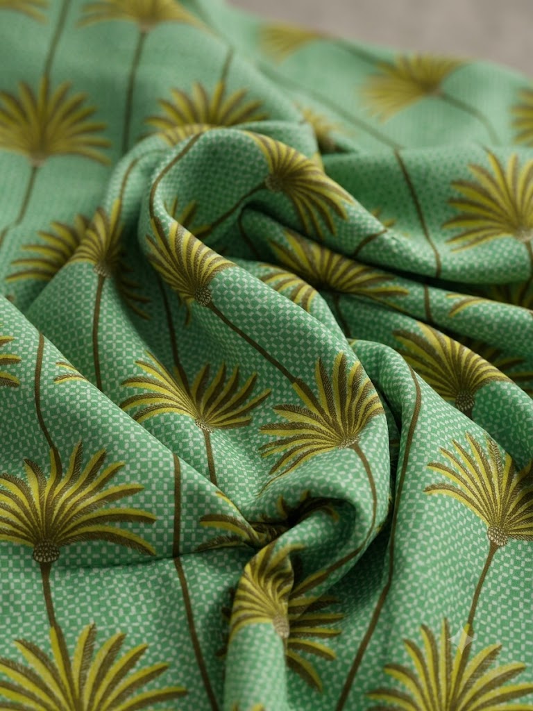 Green Palm Print Cotton Fabric