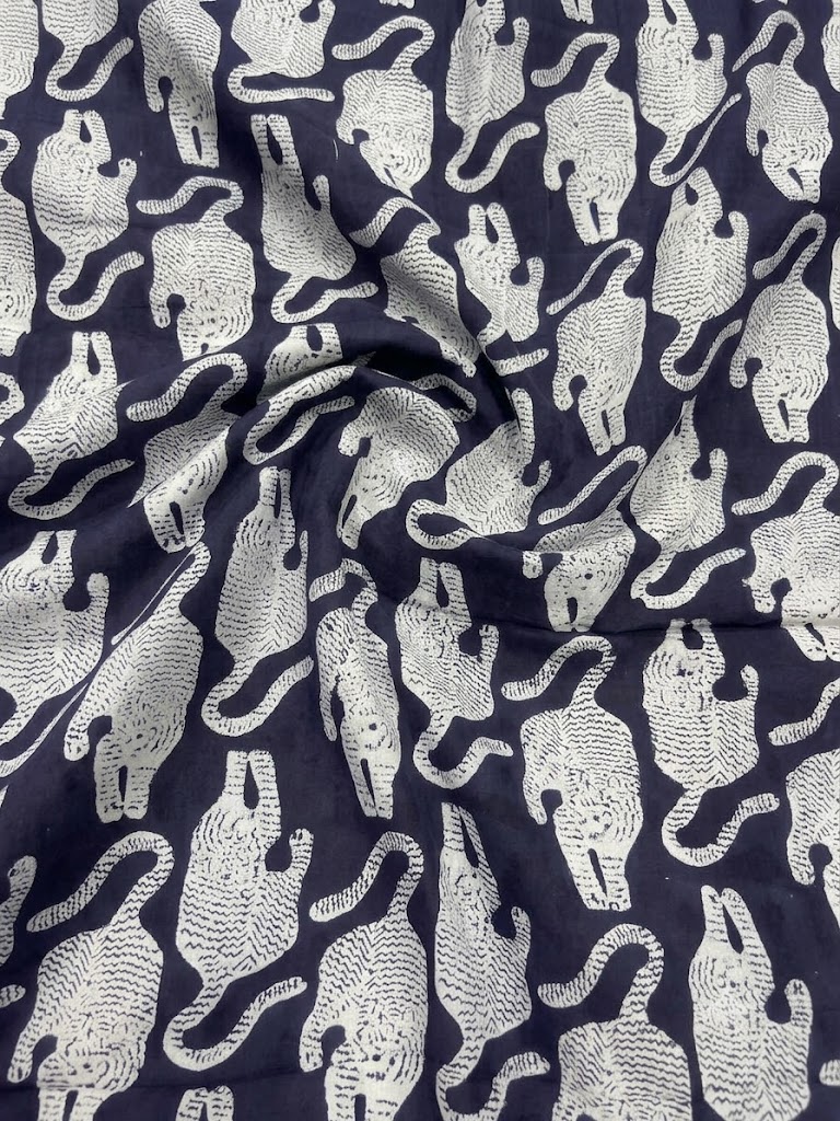 Indigo Tiger Print Cotton Fabric