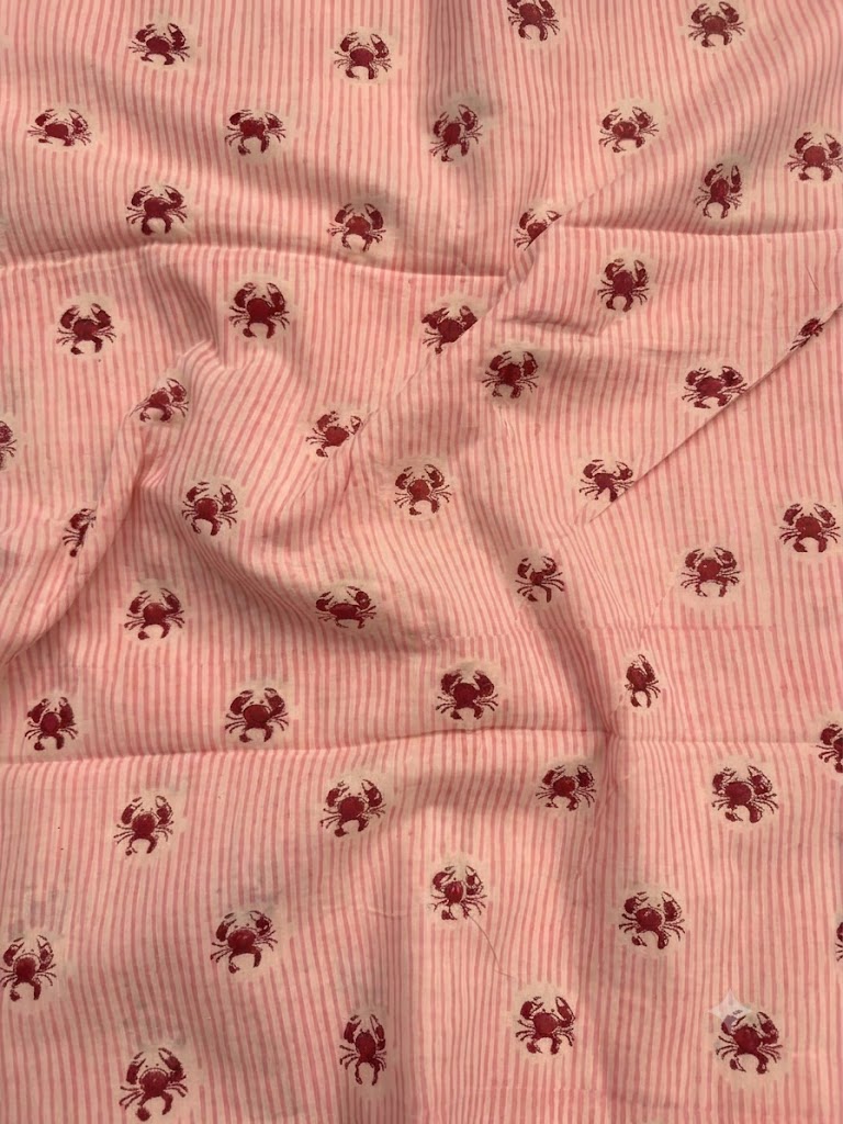 Pink Crab Print Cotton Fabric