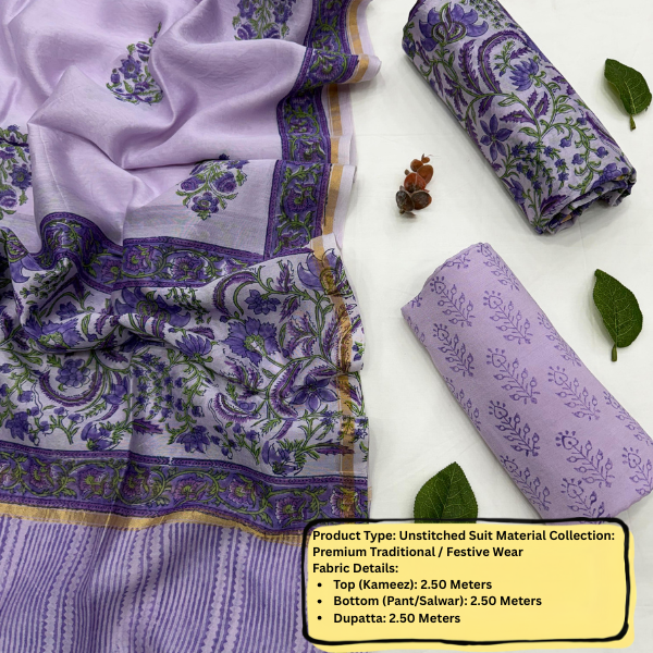 Lavender Floral Unstitched Suit Set