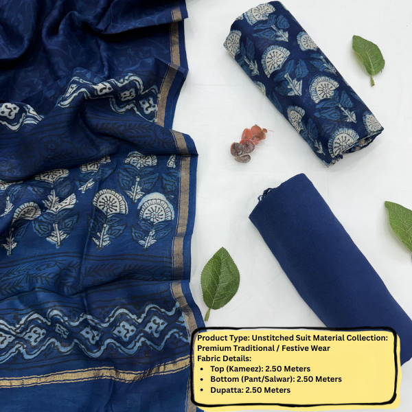 Indigo Blue Unstitched Suit Set