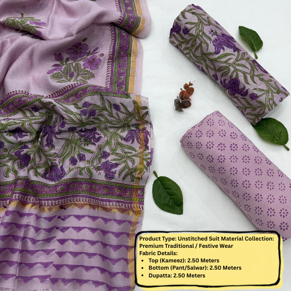 Lavender Floral Unstitched Suit Set