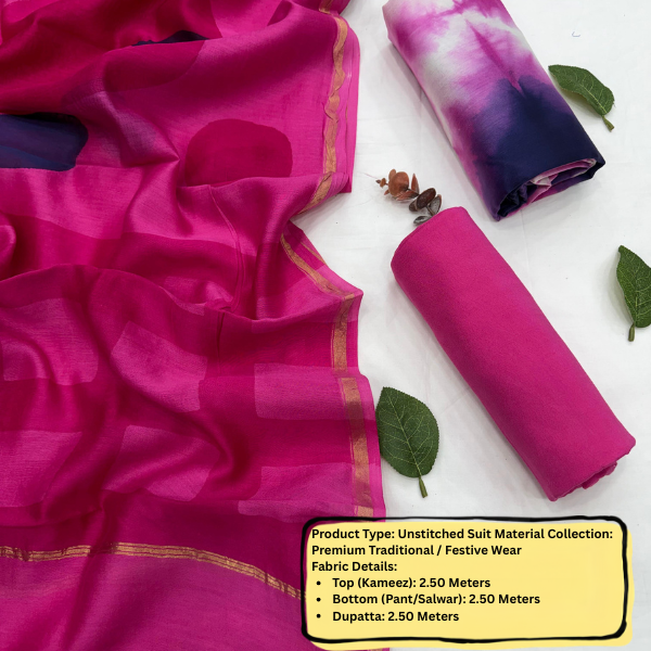 Unstitched Pink Suit Material Set