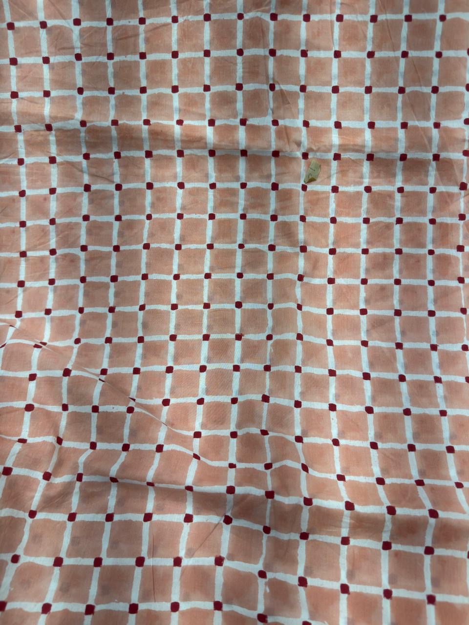 Peach Checkered Cotton Fabric