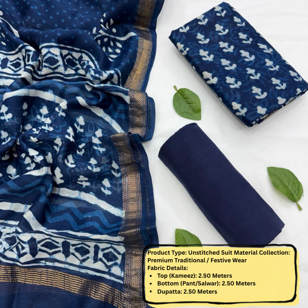Indigo Blue Unstitched Suit Material