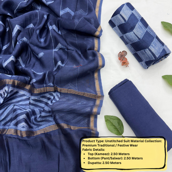 Navy Blue Unstitched Suit Material Set