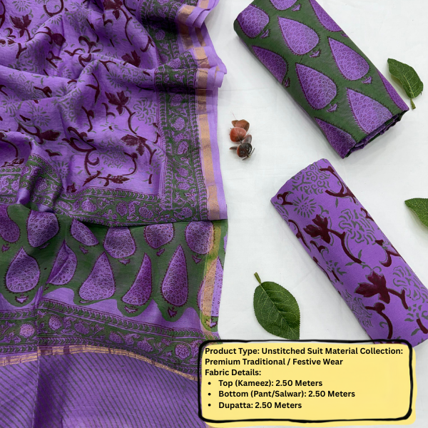 Purple Unstitched Suit Material Set