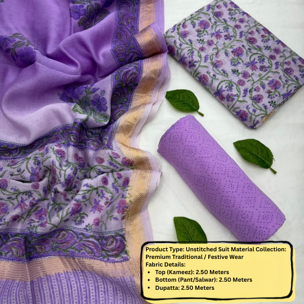 Lavender Floral Unstitched Suit Set