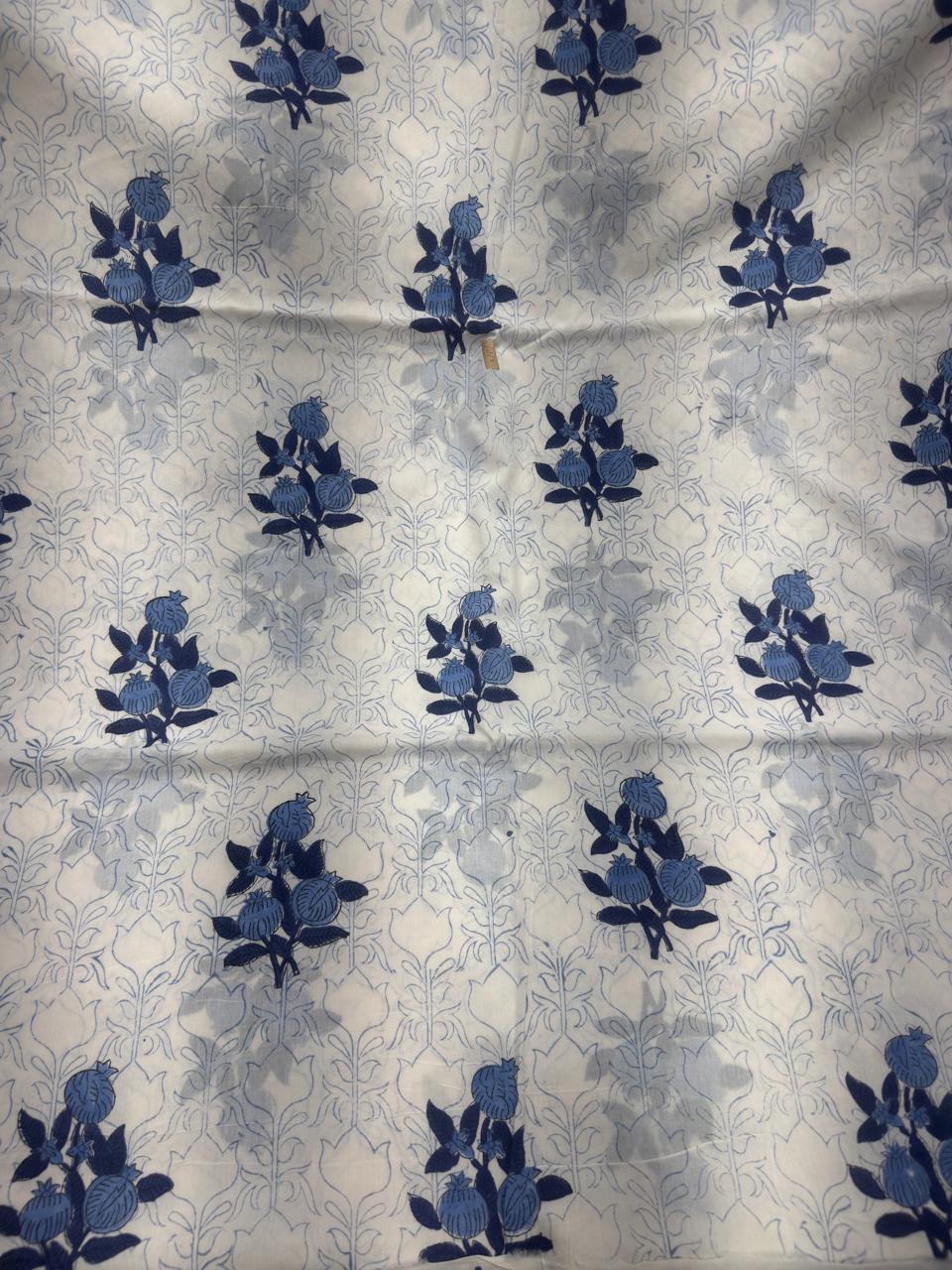 Blue Floral Printed Cotton Fabric