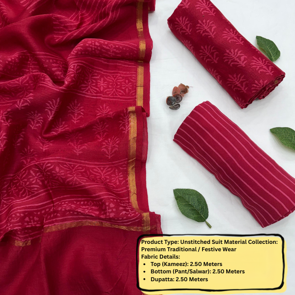 Red Unstitched Suit Material Set
