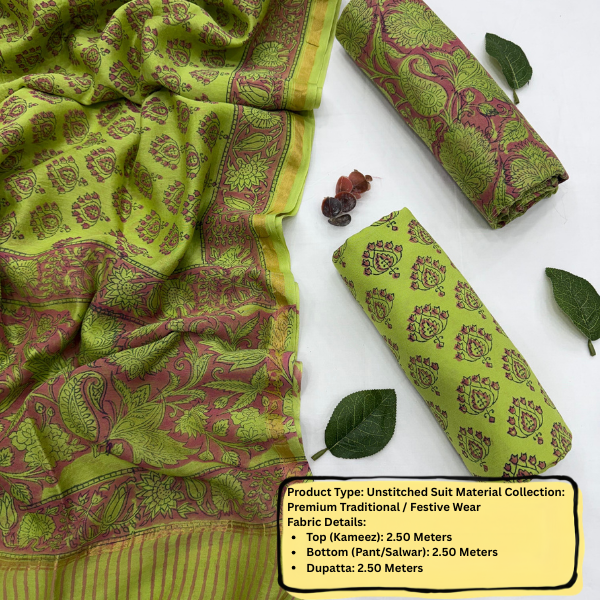 Traditional Green Unstitched Suit Set