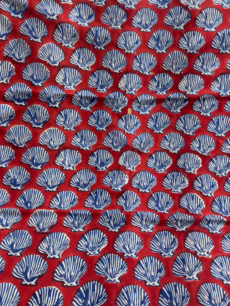 Red Seashell Block Print Fabric
