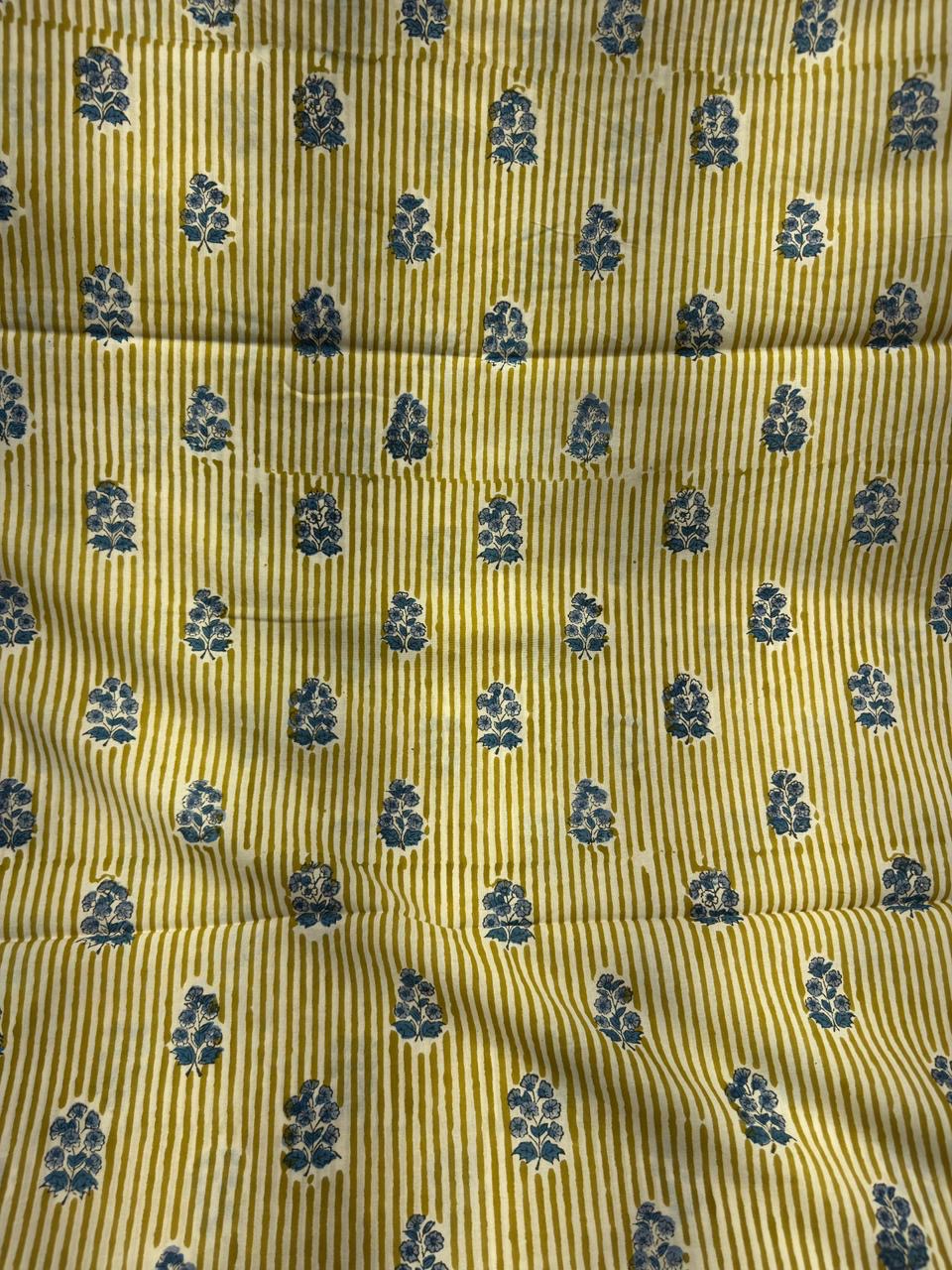 Yellow Floral Block Print Cotton Fabric
