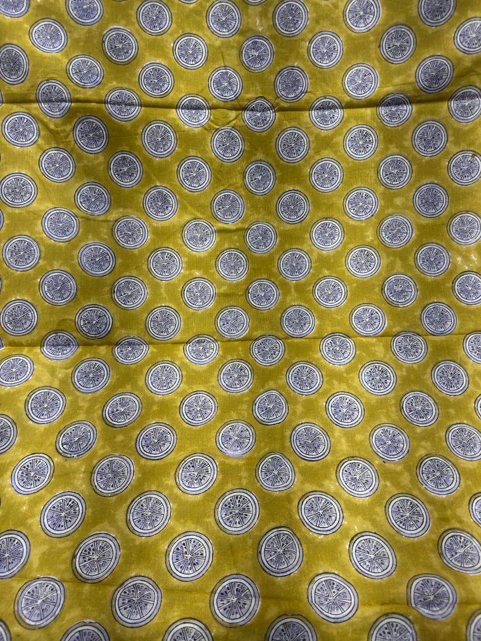 Yellow Block Print Cotton Fabric