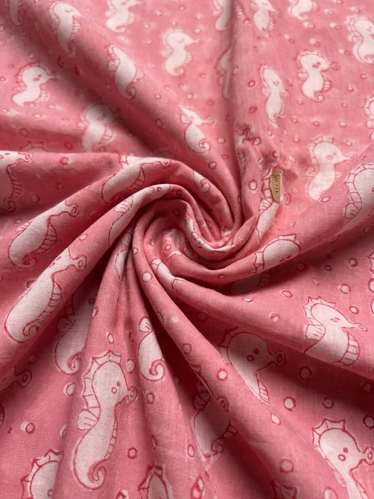 Pink Seahorse Print Cotton Fabric