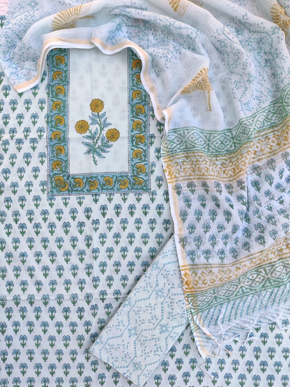 Hand Block Printed Cotton Suit with Dupatta