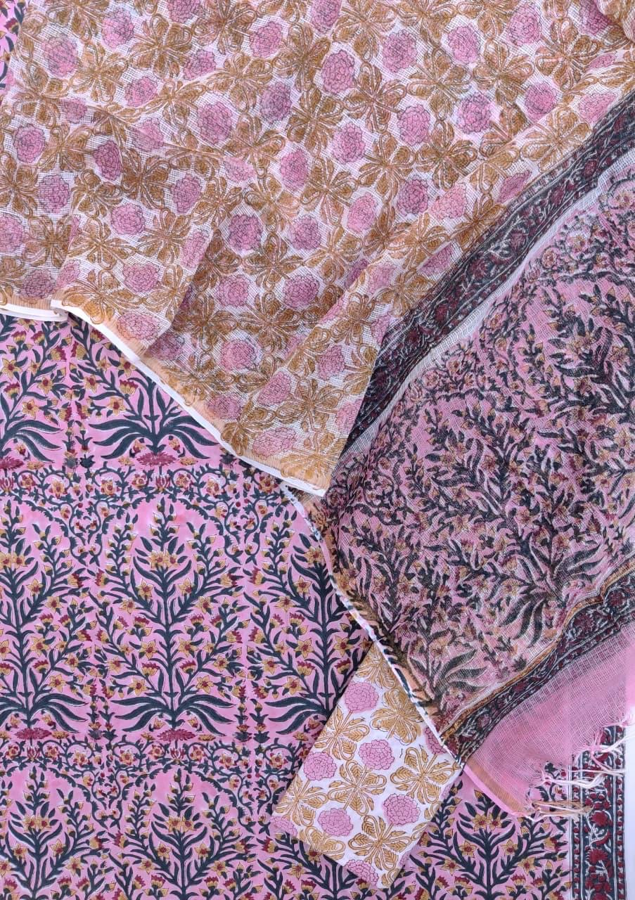 Hand Block Printed Cotton Suit with Dupatta