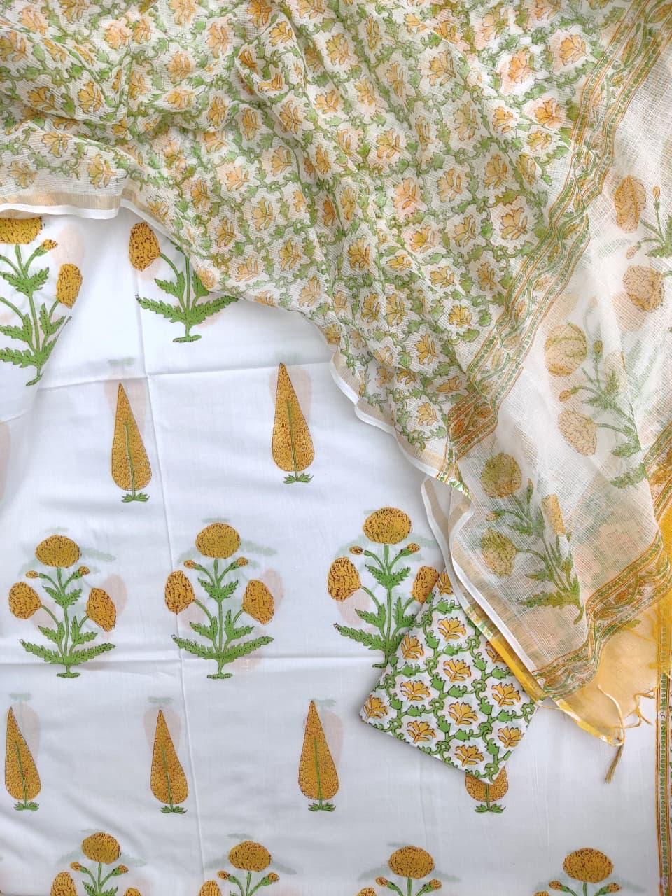 Hand Block Printed Cotton Suit with Dupatta