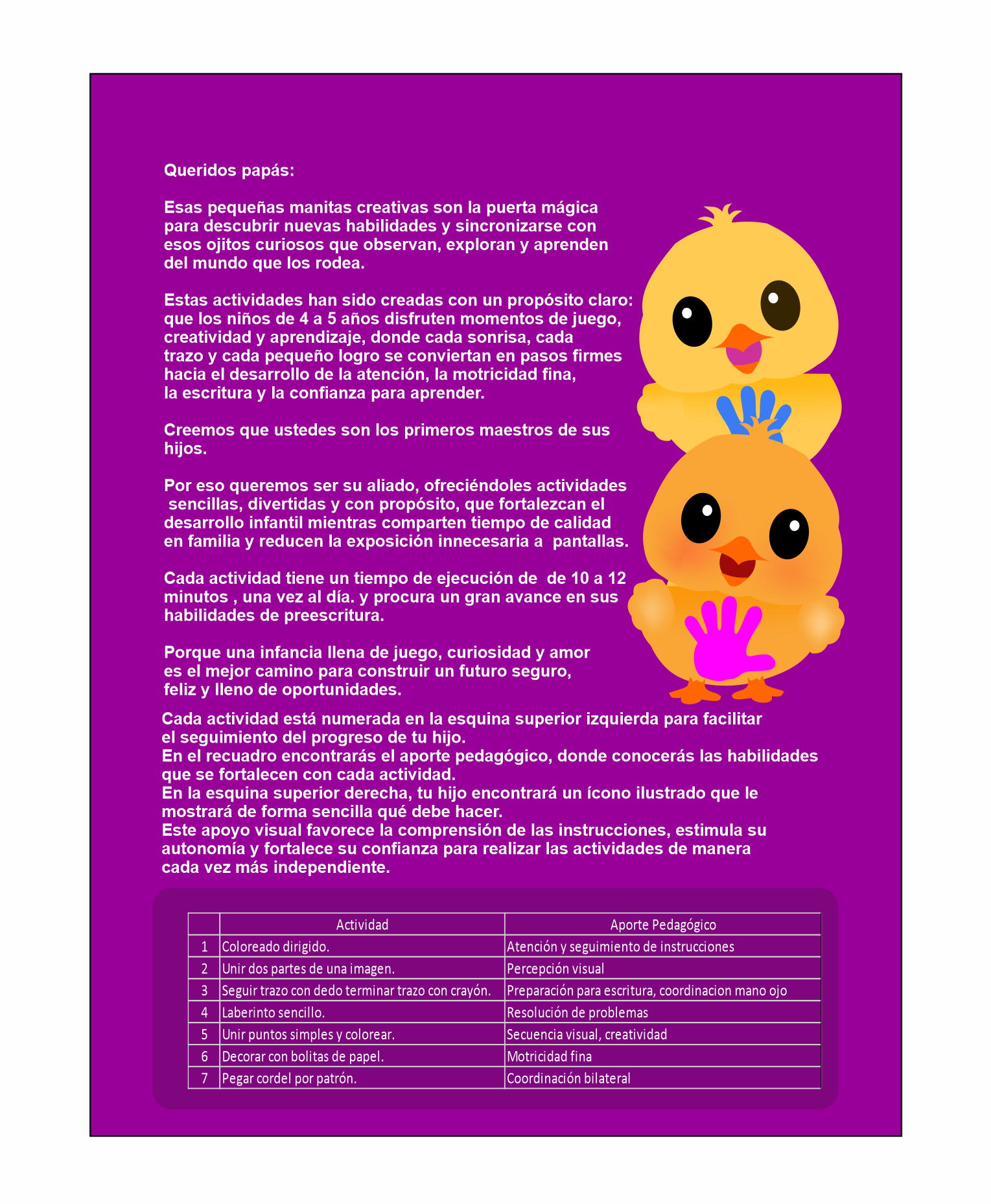 Pollitos divertidos cuadernillo semanal de actividades