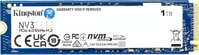 DISCO DURO INTERNO KINGSTON NV3 1TB SSD M.2 2280 DESKTOP/PORTÁTEIS 5000 MB/S NVME PCIE (4.0 X4)
