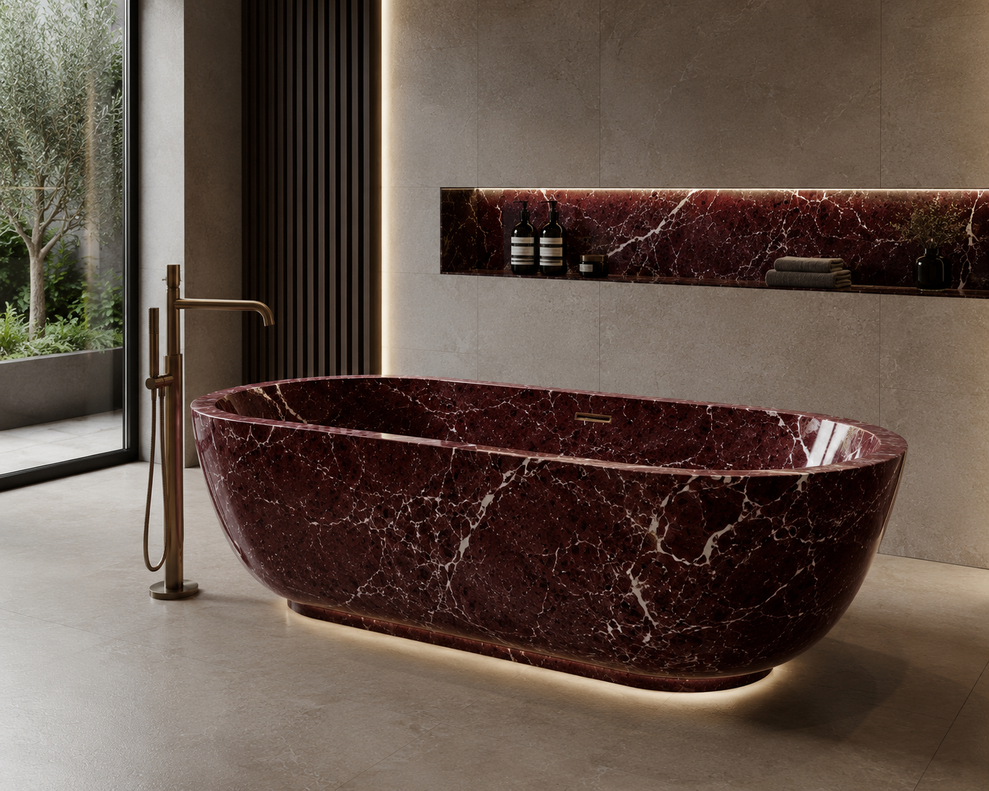 Luxury Red Marble Bathtub